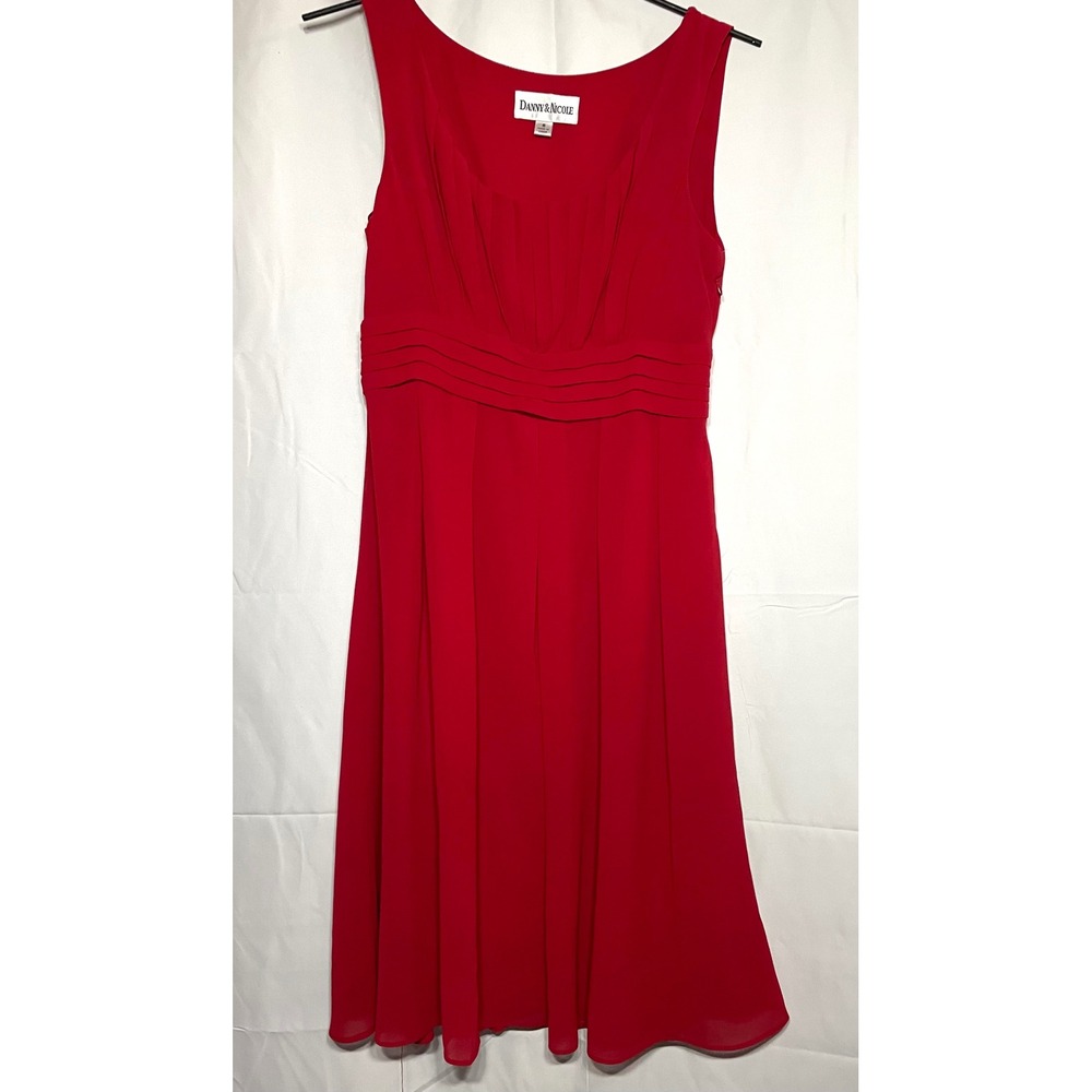 Danny & Nicole Dress Women 8 Red Cocktail Pleat Empire Waist Chiffon Sleeveless